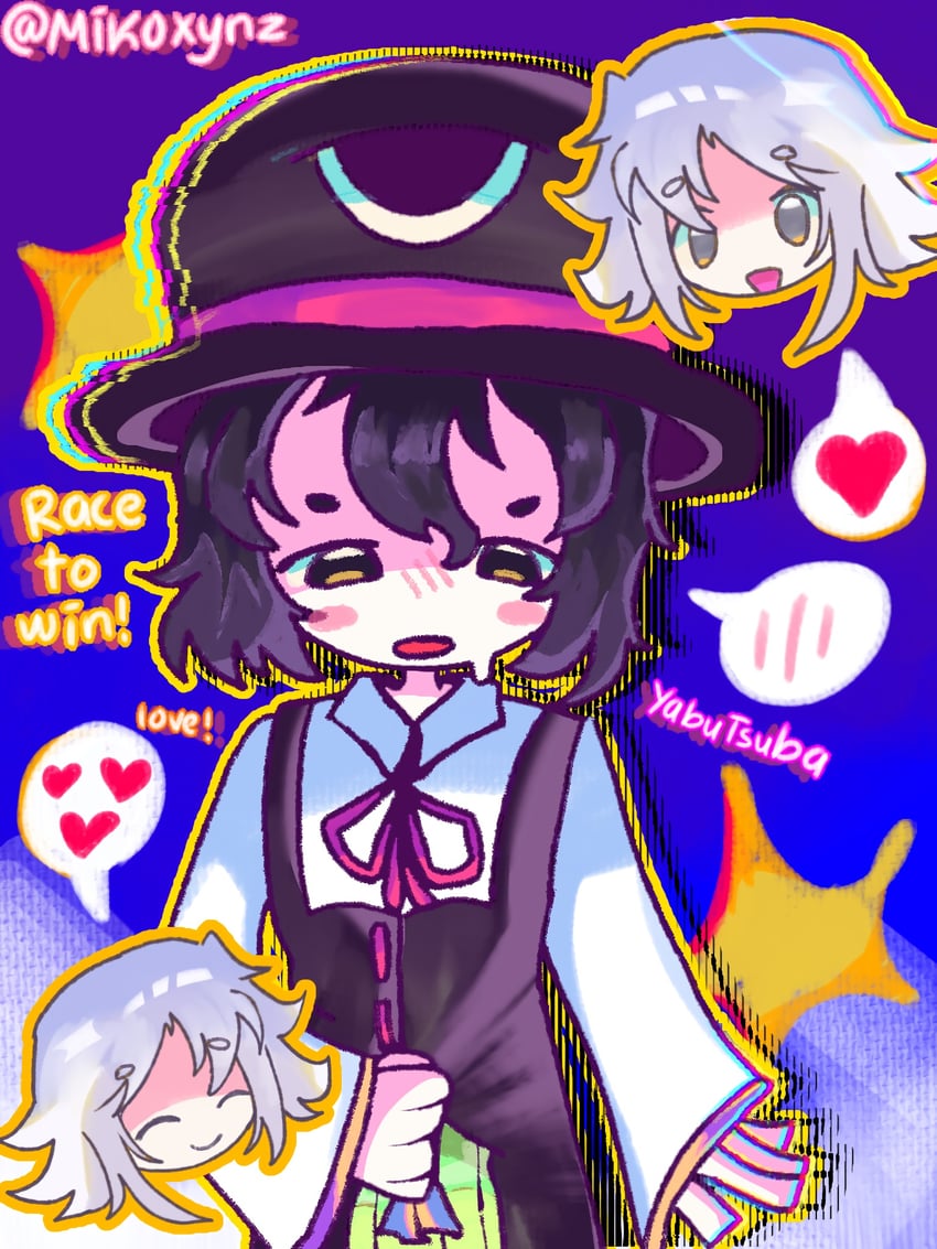 enraku tsubakura and houlen yabusame (len'en) drawn by saltymiko