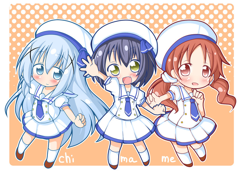 kafuu chino, jouga maya, and natsu megumi (gochuumon wa usagi desu ka?) drawn by com_(chocolate_blossom)