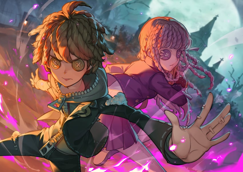 kirigiri kyoko and naegi makoto (danganronpa and 2 more) drawn by wolfour