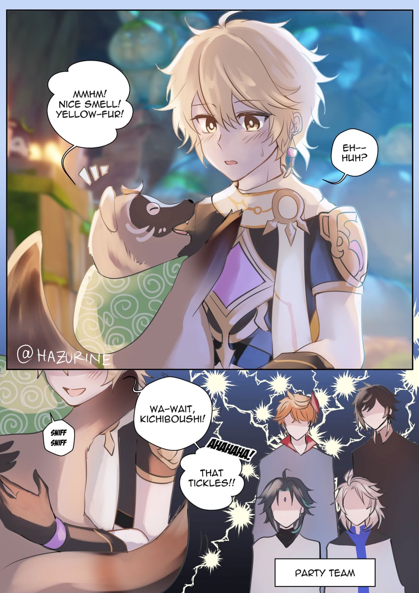 aether, zhongli, tartaglia, xiao, albedo, and 1 more (genshin impact) drawn by rinnolatos