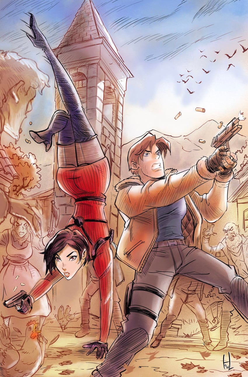 leon s. kennedy and ada wong (resident evil and 1 more) drawn by howlart997