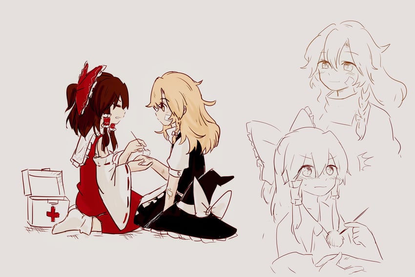 hakurei reimu and kirisame marisa (touhou) drawn by niangao_(8490593)