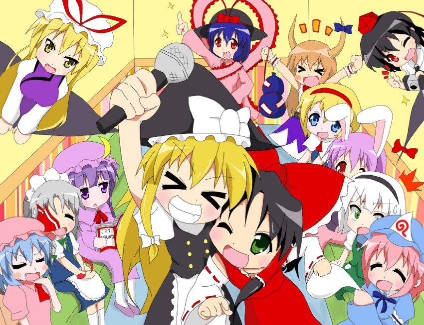hakurei reimu, kirisame marisa, remilia scarlet, izayoi sakuya, konpaku youmu, and 8 more (touhou and 2 more) drawn by chiro_(bocchiropafe)