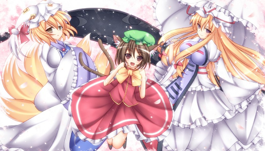 yakumo yukari, yakumo ran, and chen (touhou) drawn by mikan_(5555)