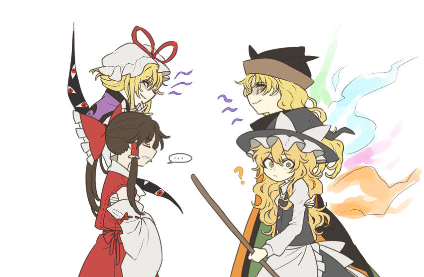 hakurei reimu, kirisame marisa, yakumo yukari, and matara okina (touhou) drawn by alien_(psr992)