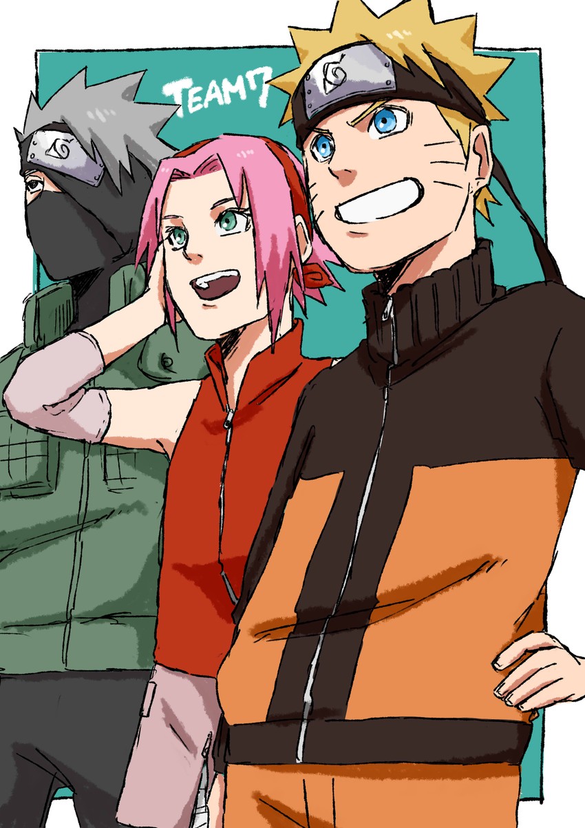 haruno sakura, uzumaki naruto, and hatake kakashi (naruto and 1 more) drawn by pinoko_(pnk623)