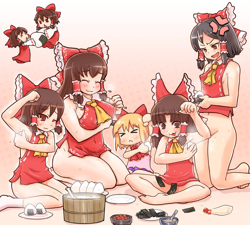 hakurei reimu, ibuki suika, benikurage, kanna, reu, and 3 more (touhou and 1 more) drawn by otemoto_(baaaaloooo)