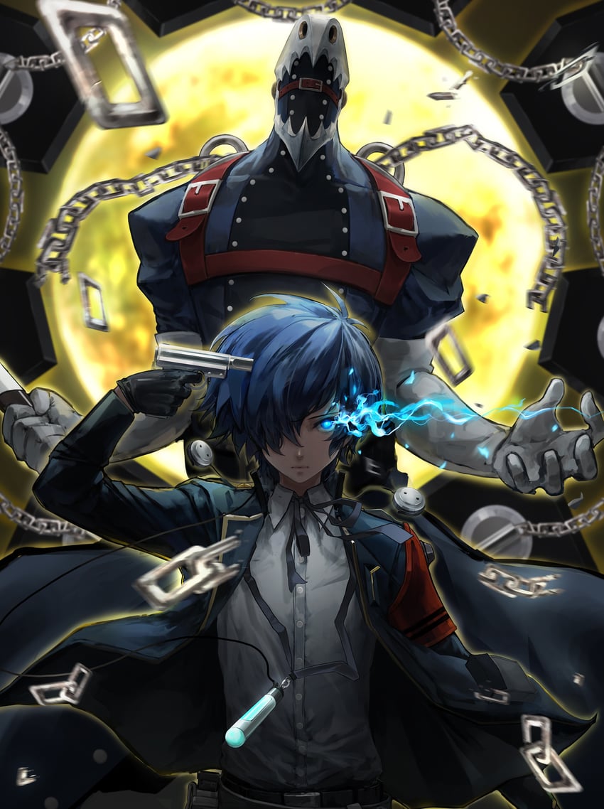 yuuki makoto and thanatos (persona and 1 more) drawn by sterben