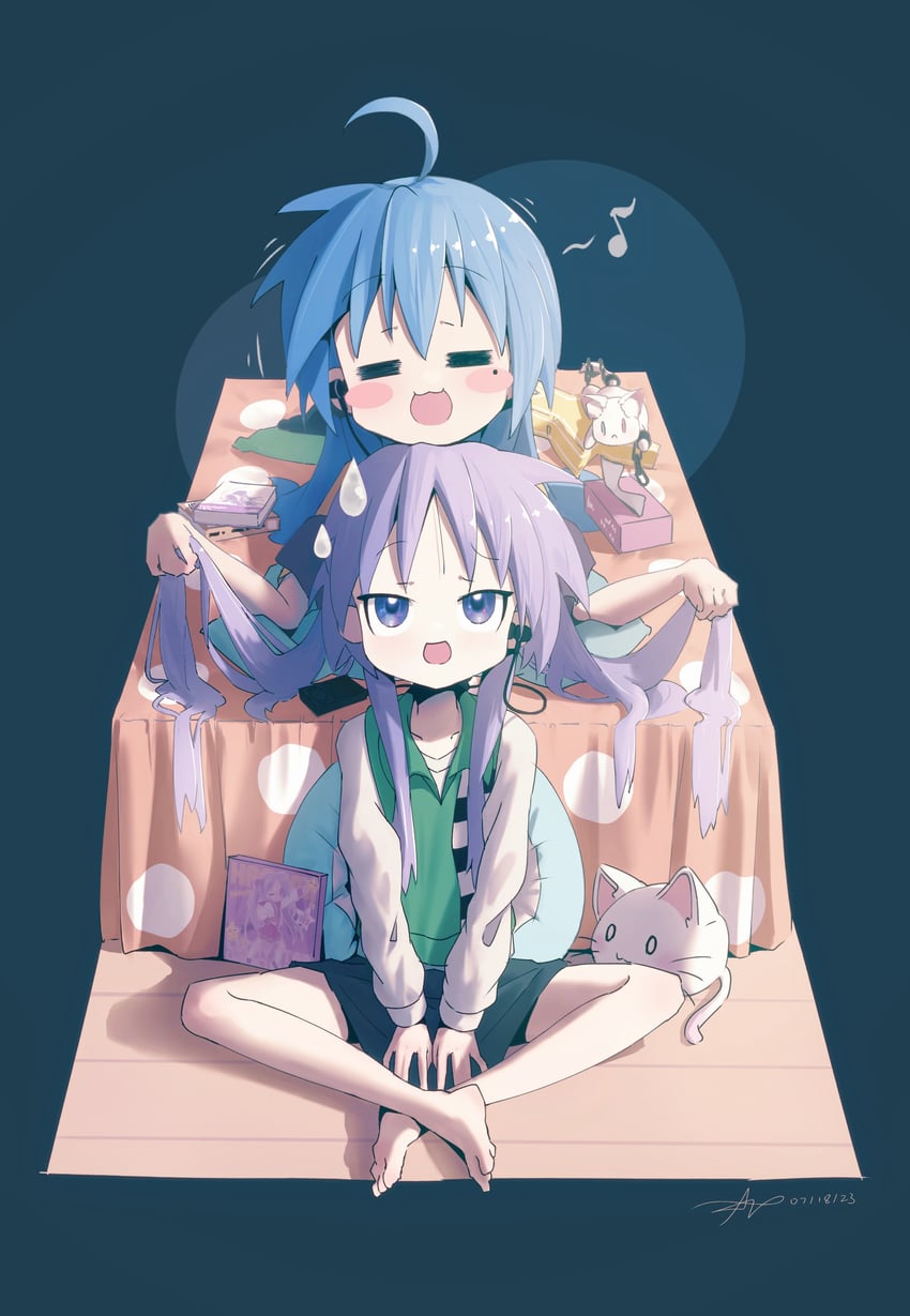 hiiragi kagami, izumi konata, and nyamou (lucky star) drawn by ap04astral