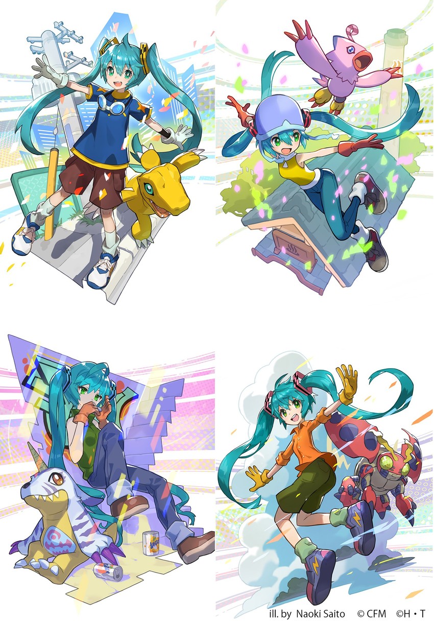 hatsune miku, yagami taichi, agumon, takenouchi sora, ishida yamato, and 4 more (vocaloid and 2 more) drawn by saitou_naoki