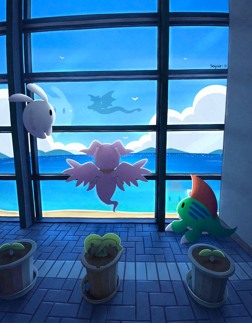 betamon, marinangemon, pitchmon, and airdramon (digimon) drawn by sayuri_d_(liliana86973943)