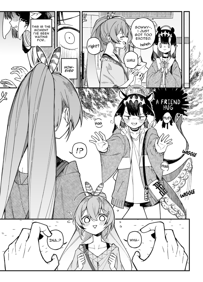 ninomae ina'nis, nanashi mumei, and friend (hololive and 1 more) drawn by num_(angrynum)