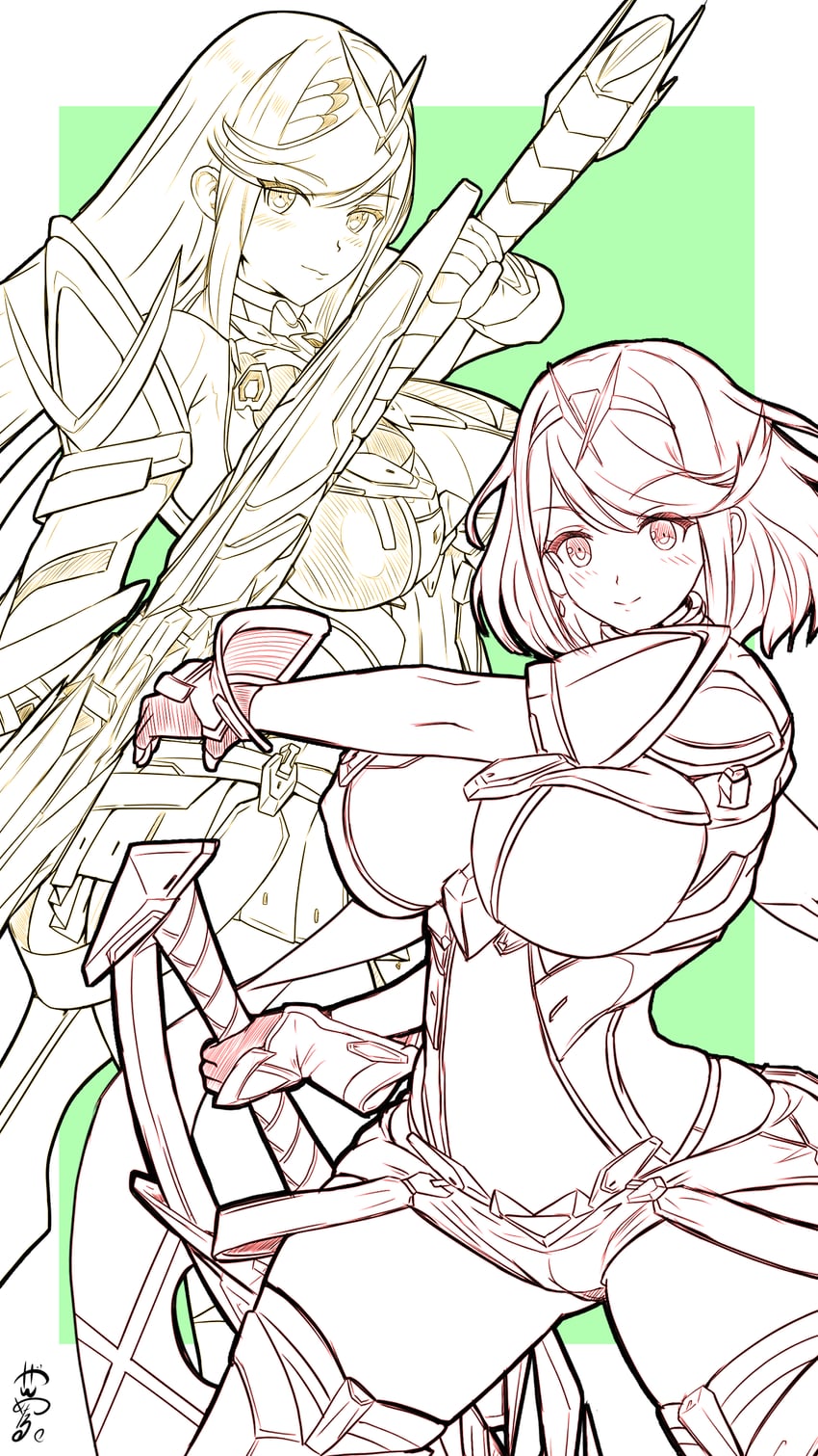 pyra and mythra (xenoblade chronicles and 1 more) drawn by gan-metal