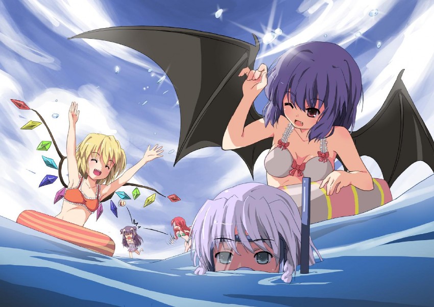 remilia scarlet, flandre scarlet, izayoi sakuya, patchouli knowledge, and hong meiling (touhou) drawn by zhao_shuwen