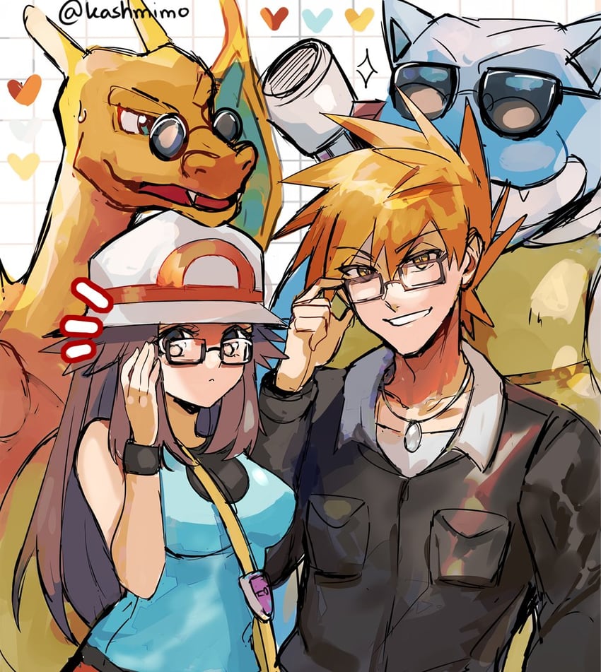 blue oak, charizard, leaf, and blastoise (pokemon and 1 more) drawn by kash-phia