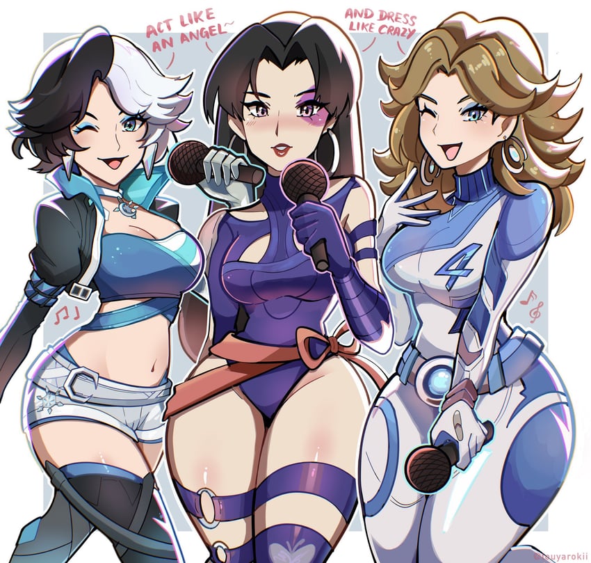 psylocke, sue storm, and luna snow (marvel and 3 more) drawn by touyarokii