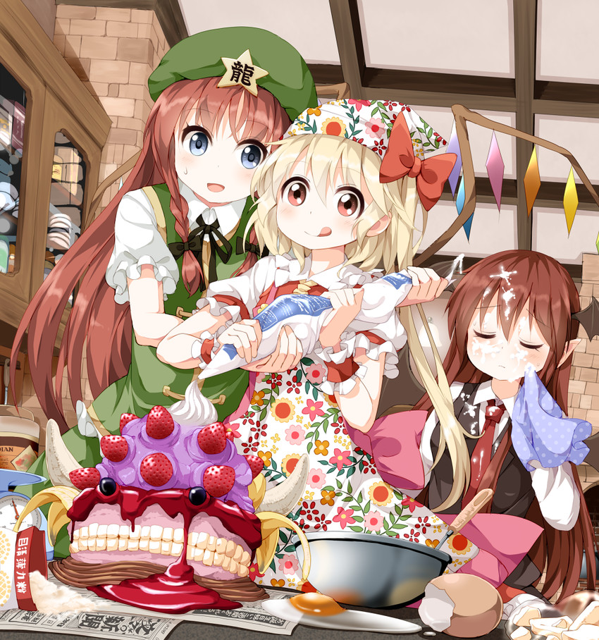 flandre scarlet, hong meiling, and koakuma (touhou) drawn by ruu_(tksymkw)