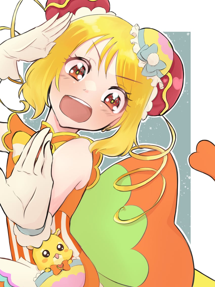 hanamichi ran, cure yum-yum, and mem-mem (precure and 1 more) drawn by shigen_pr