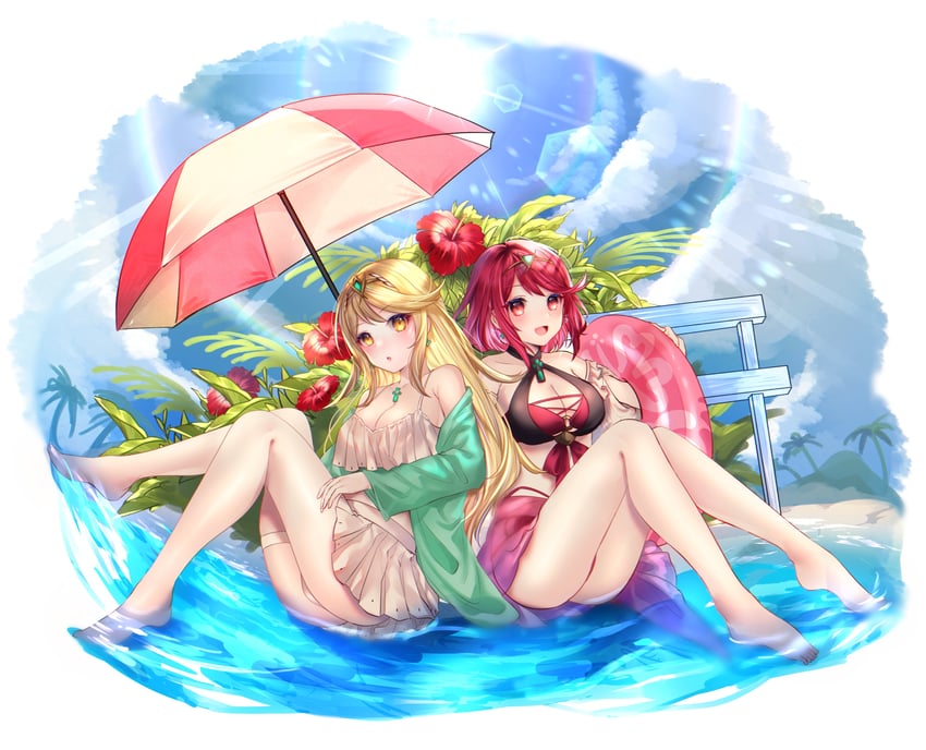 pyra and mythra (xenoblade chronicles and 1 more) drawn by asada_sadao