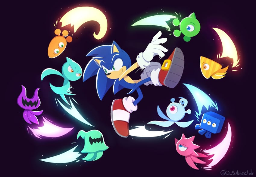 sonic the hedgehog, wisp, yacker the wisp, cyan wisp, blue wisp, and 6 more (sonic and 2 more) drawn by other_subject1