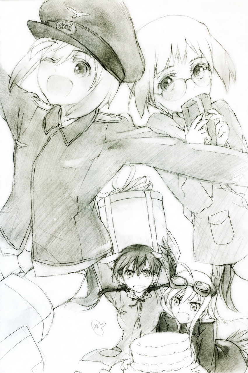 erica hartmann, gertrud barkhorn, hanna-justina marseille, and ursula hartmann (world witches series and 3 more) drawn by kisetsu