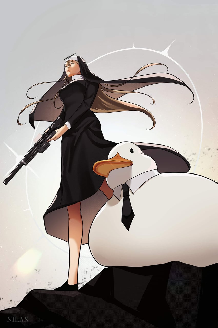 froggy nun and mafiaduck (original and 1 more) drawn by nilan_1999