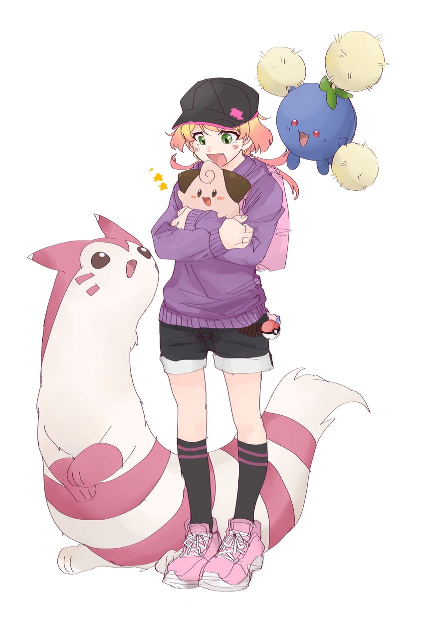 furret, jumpluff, cleffa, and umibe minku (pokemon and 2 more) drawn by daramass1200