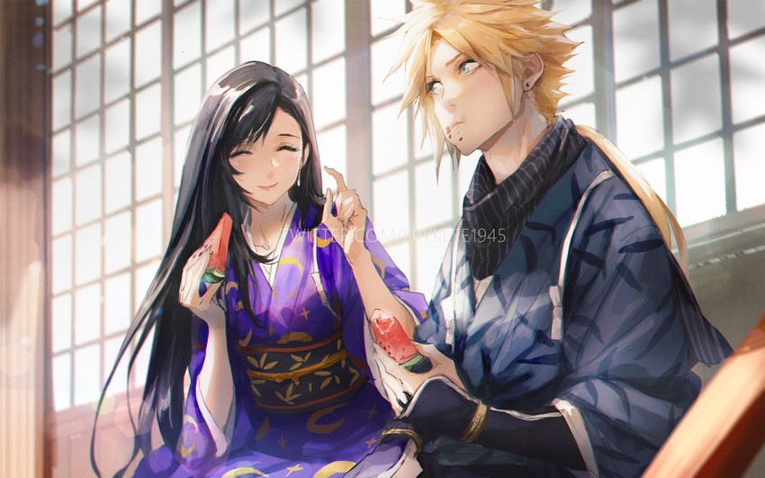 tifa lockhart and cloud strife (final fantasy and 2 more) drawn by spykeee