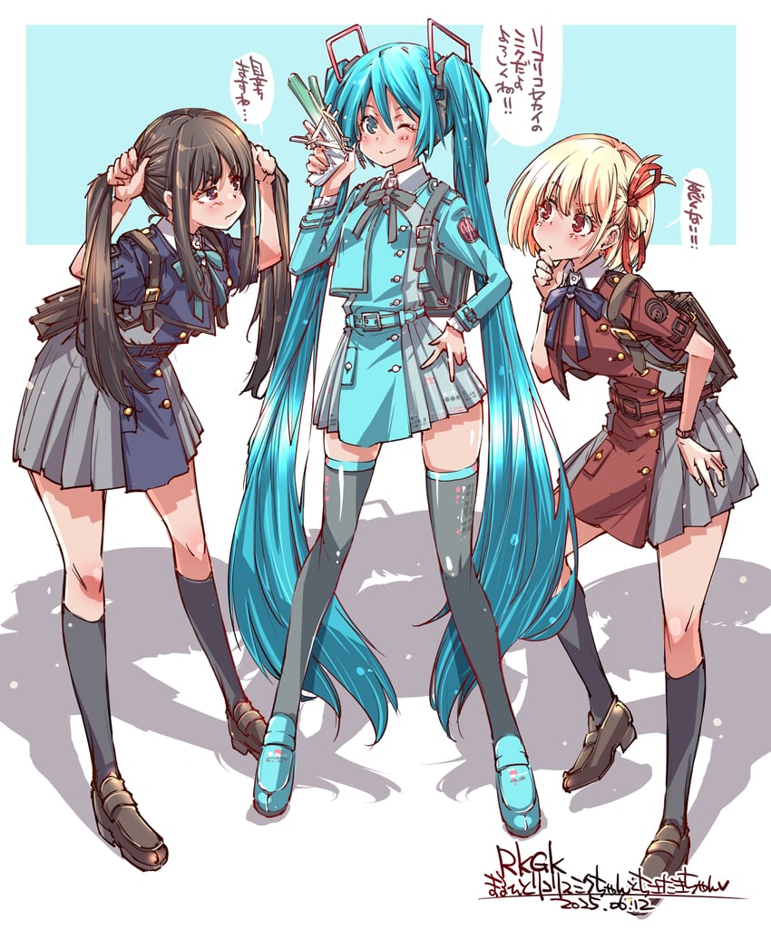 hatsune miku and nishikigi chisato (vocaloid and 1 more) drawn by yazawa_mana