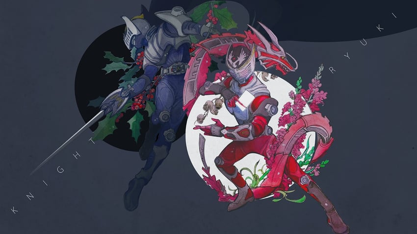 kamen rider ryuki, kamen rider knight, and dragreder (kamen rider and 1 more) drawn by jo_mawe