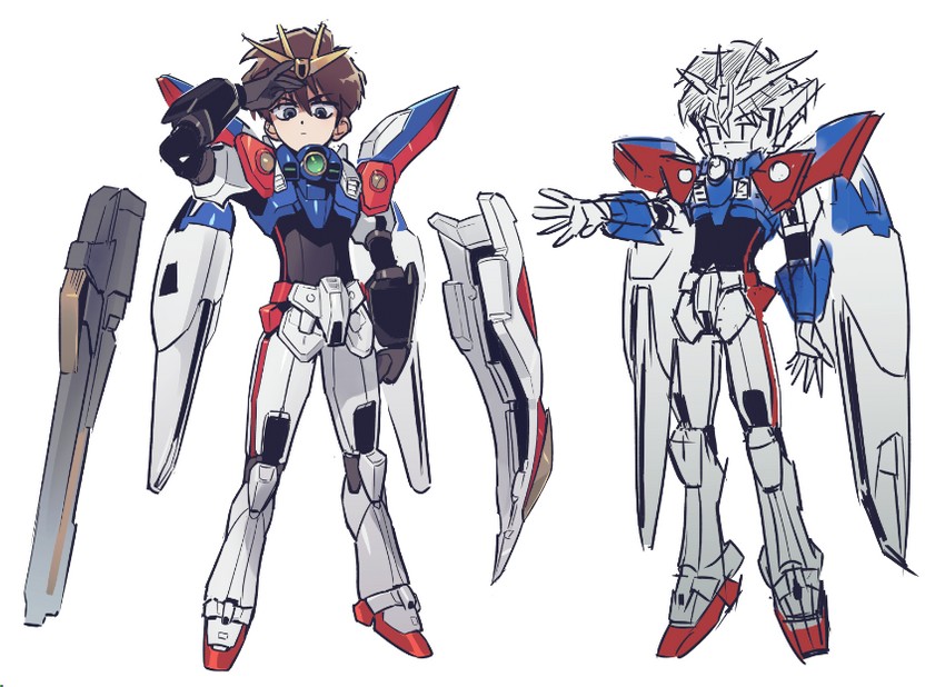 heero yuy and wing gundam zero (gundam and 1 more) drawn by sakanaokashi