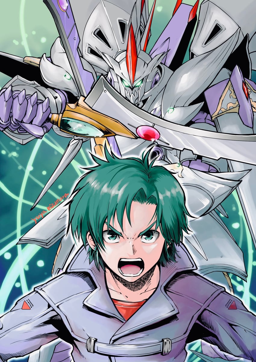 cybuster and masaki andoh (super robot wars and 1 more) drawn by mizumura_yuya