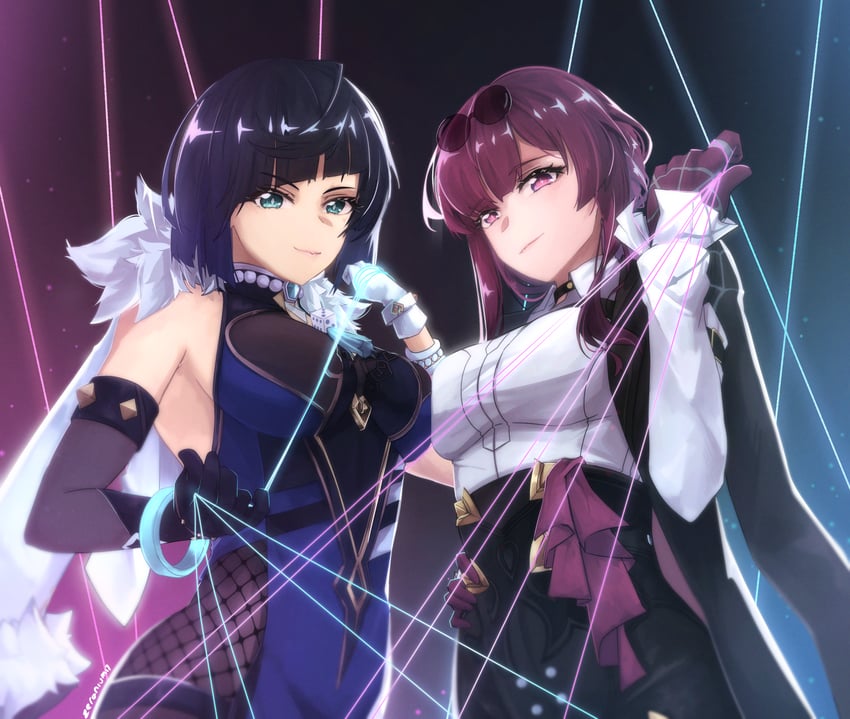 kafka, yelan, and xu hui (genshin impact and 3 more) drawn by zeranium_(zeranium17)
