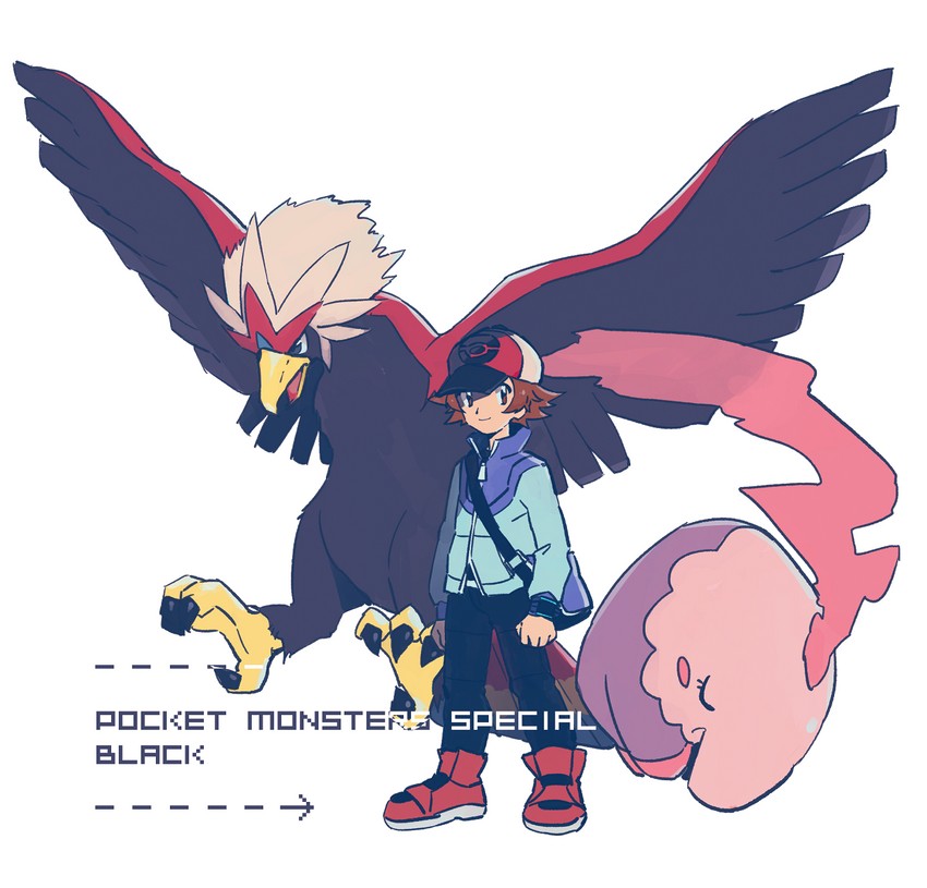 hilbert, musharna, and braviary (pokemon and 1 more) drawn by booro_(169b)