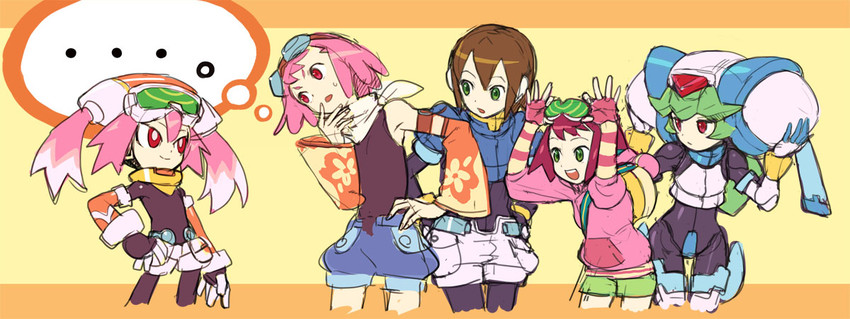 aile, pandora, sonia strumm, model w, call, and 1 more (mega man and 5 more) drawn by kin_niku