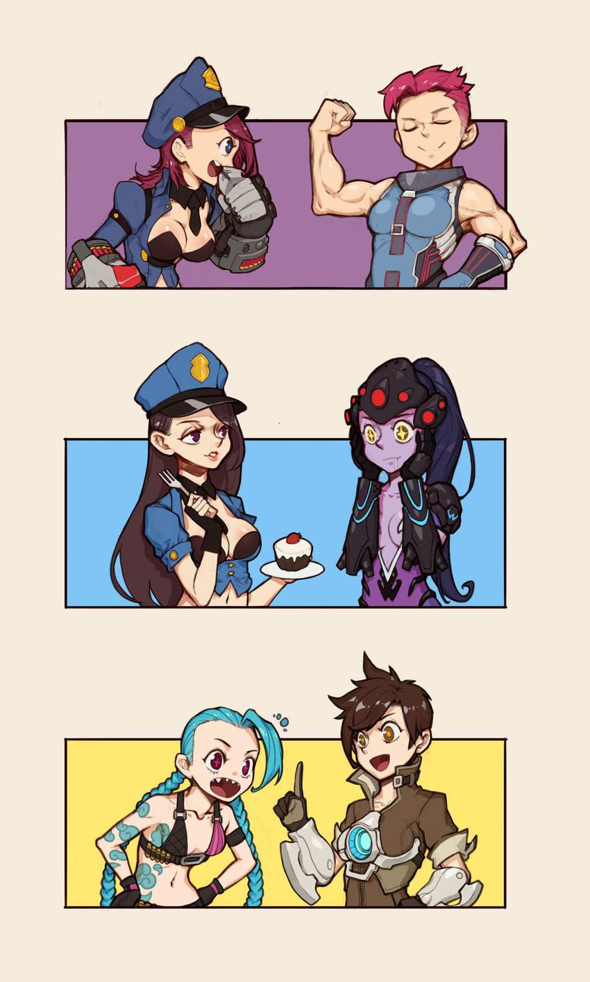 jinx, tracer, widowmaker, vi, caitlyn, and 3 more (league of legends and 2 more) drawn by cold_weather
