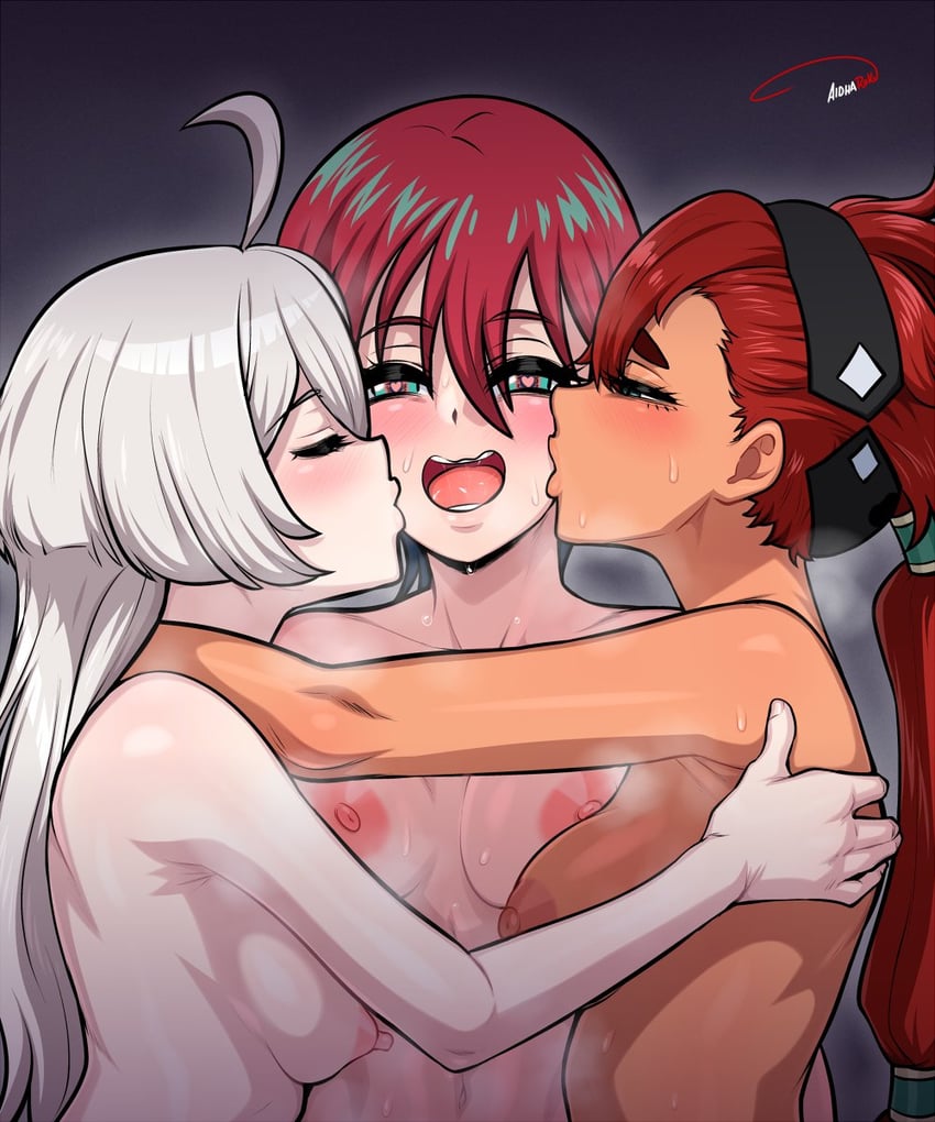suletta mercury, miorine rembran, and amate yuzuriha (gundam and 2 more) drawn by aldharoku