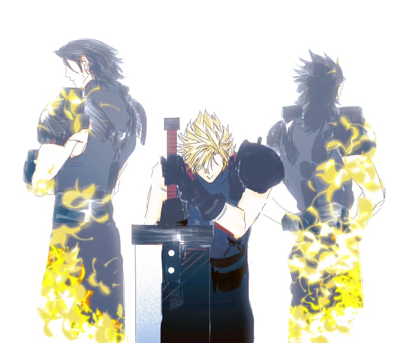 cloud strife, zack fair, and angeal hewley (final fantasy and 2 more) drawn by moyanwxy