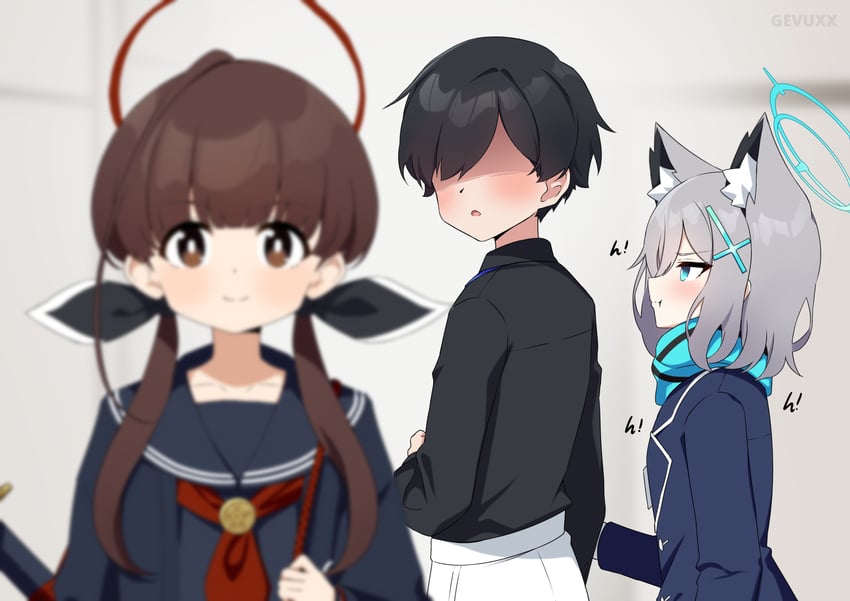 sensei, shiroko, and ohitome kohane (blue archive and 1 more) drawn by gevuxx