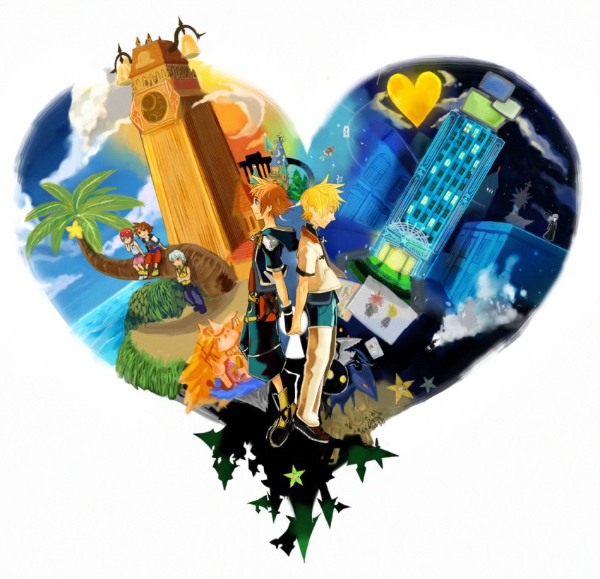 sora, roxas, kairi, riku, namine, and 4 more (kingdom hearts) drawn by shis-ra
