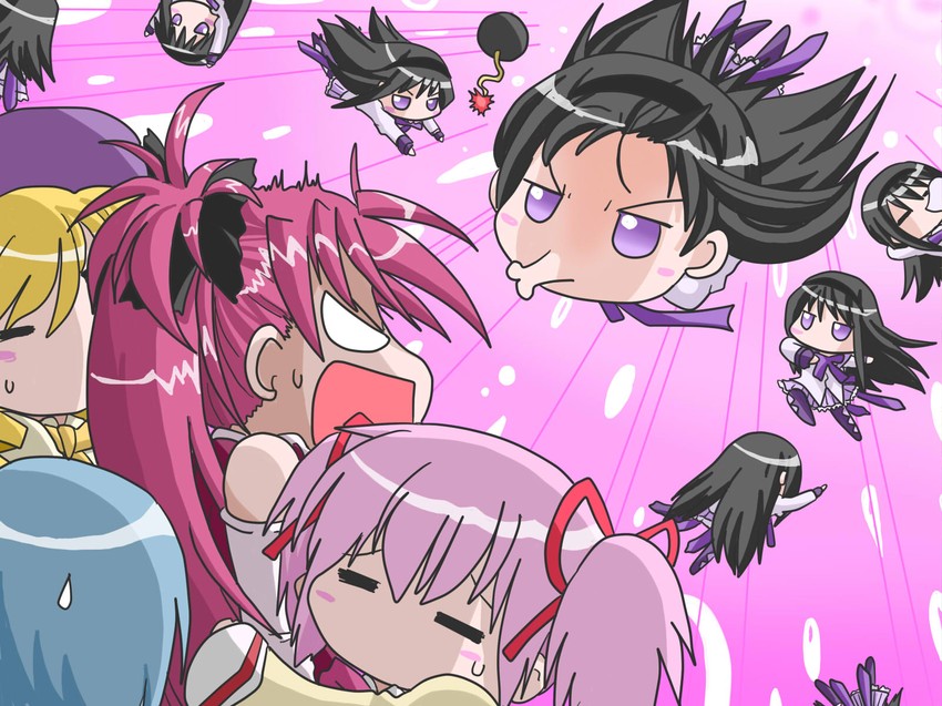 akemi homura, kaname madoka, miki sayaka, sakura kyoko, and tomoe mami (mahou shoujo madoka magica) drawn by hohetomaru