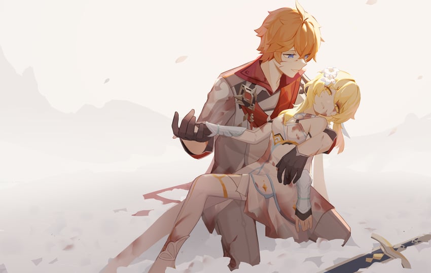lumine and tartaglia (genshin impact) drawn by 1109285578