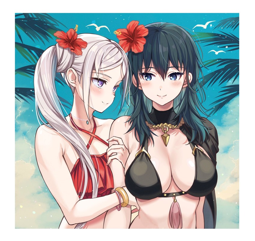female byleth and edelgard von hresvelg (fire emblem and 2 more) drawn by nasubi06