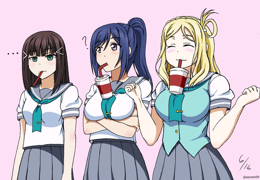 matsuura kanan, kurosawa dia, and ohara mari (love live! and 1 more) drawn by jan_azure