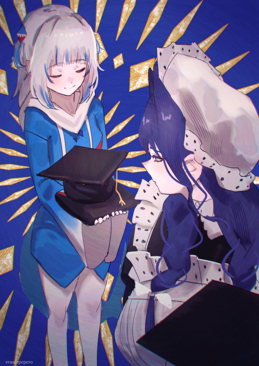 gawr gura and ouro kronii (hololive and 1 more) drawn by erasorpepero