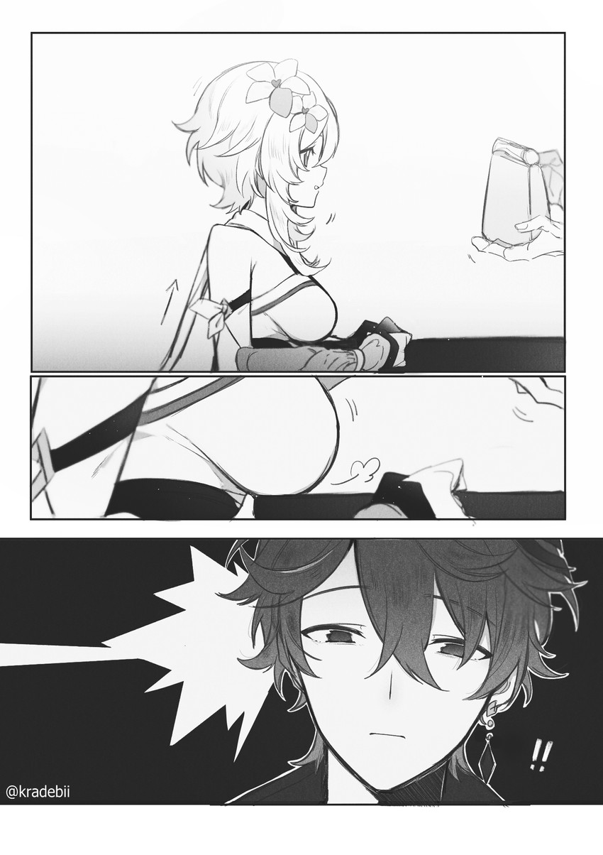 lumine and tartaglia (genshin impact) drawn by kradebii