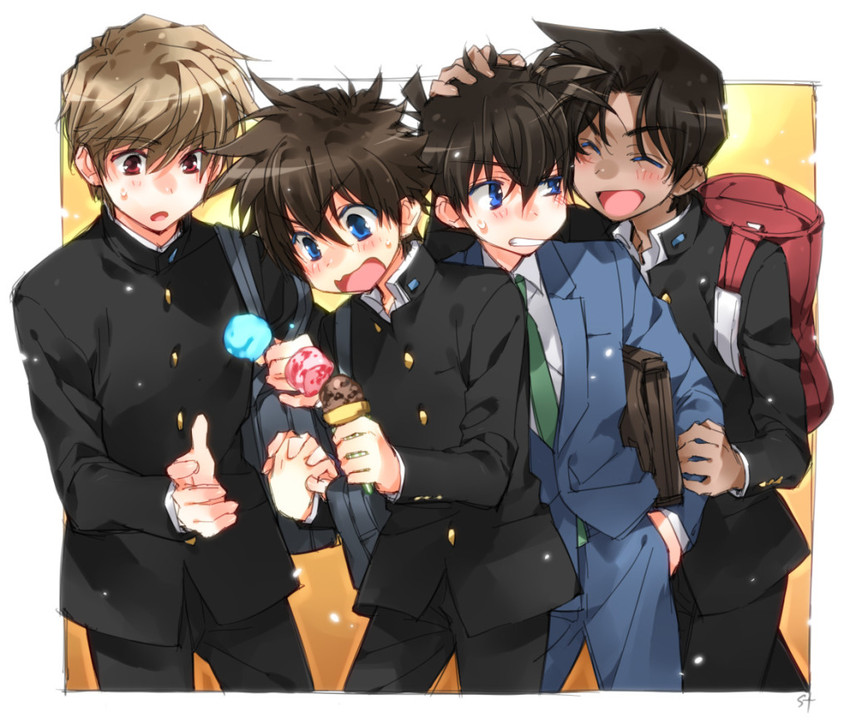 kudou shin'ichi, kuroba kaito, hattori heiji, and hakuba saguru (meitantei conan and 1 more) drawn by toujou_sakana