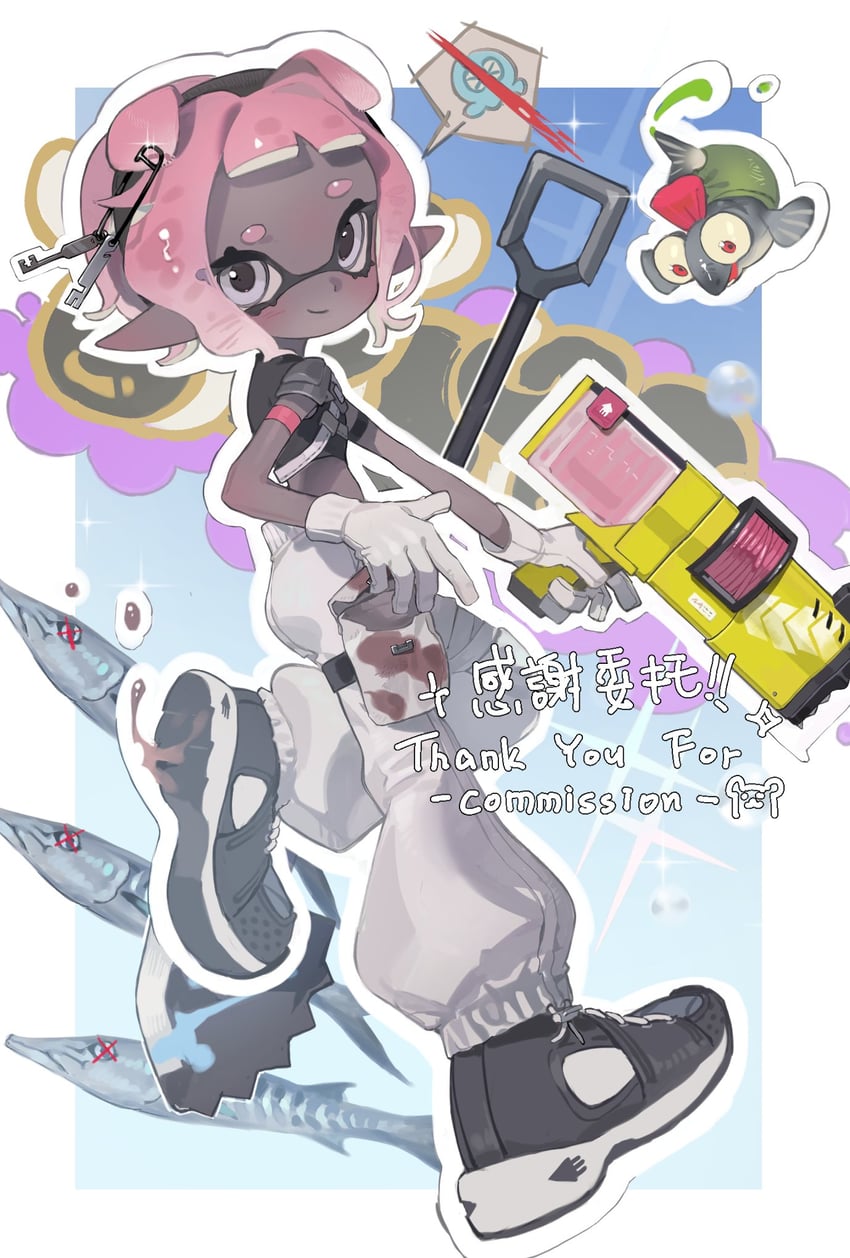 inkling player character, inkling girl, and smallfry (splatoon) drawn by p-pepper