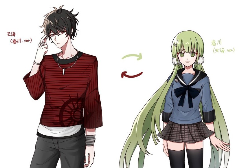 harukawa maki and amami rantaro (danganronpa and 1 more) drawn by taako_(daiya_0o0)