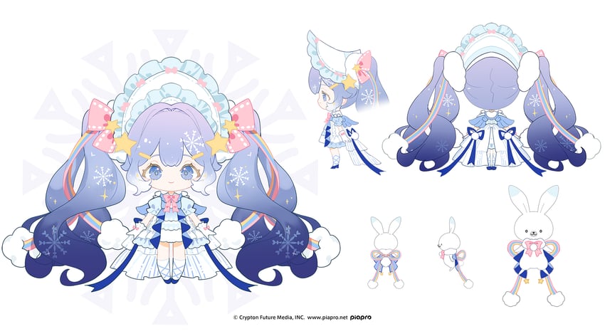 hatsune miku, yuki miku, and rabbit yukine (vocaloid) drawn by indai_(3330425)